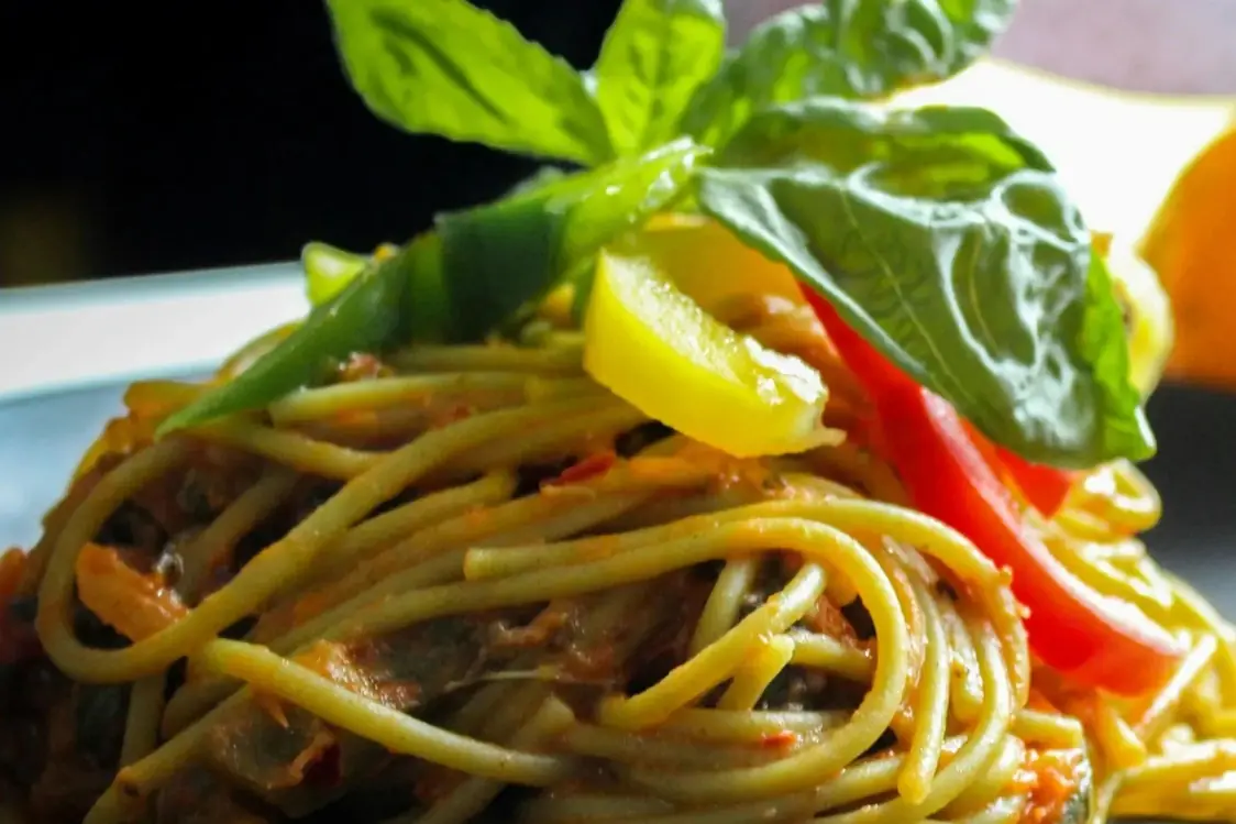 A seafood pasta dinner plate from the Coastal Knook kitchen